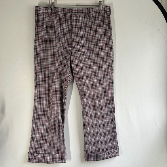 Other - Vintage Spotwood Plaid Knit Trousers Red White Blue Cuffed Straight Leg Pants 34